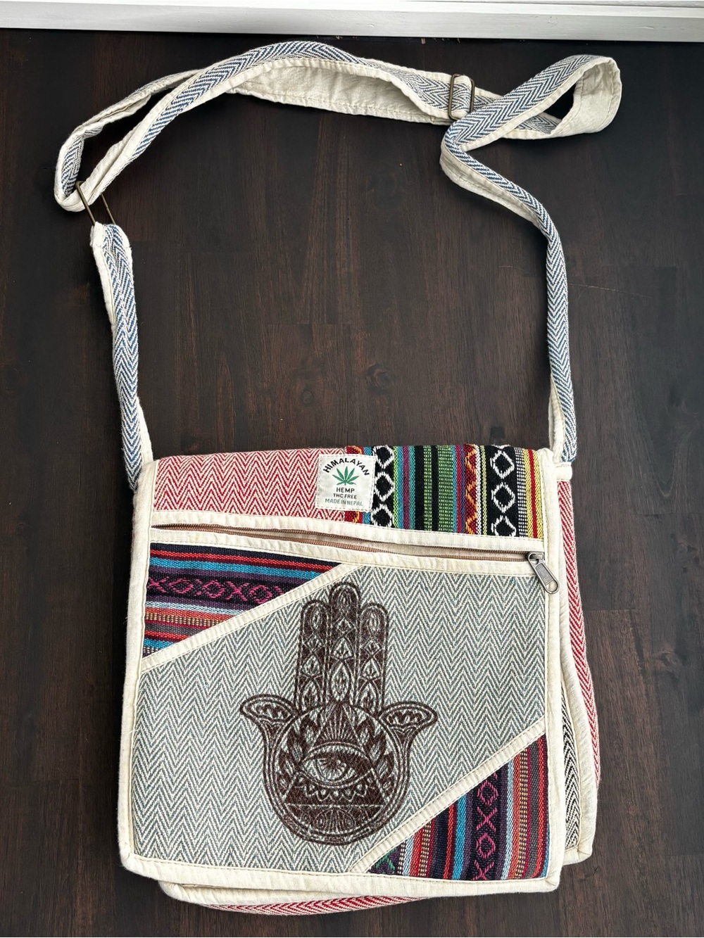 HIMALAYAN HEMP Handwoven Multicolor Hamsa Crossbody Bag - Boho Shoulder Bag
